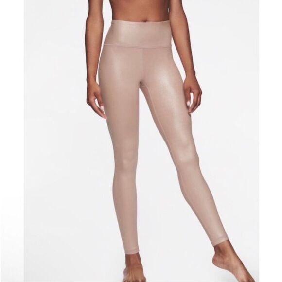 ATHLETA Elation Shimmer Tight Leggings in Powervita Light Pink Rose Gold Small E - Picture 1 of 1